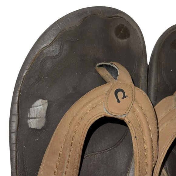 Olukai Brown Leather Thong Flip Flops Sandals Men's 15 - Picture 9 of 12